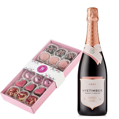 Nyetimber Rose English Sparkling Wine 75cl and Lindt Lindor Gold Bunny & Milk Chocolate Easter Egg 115G